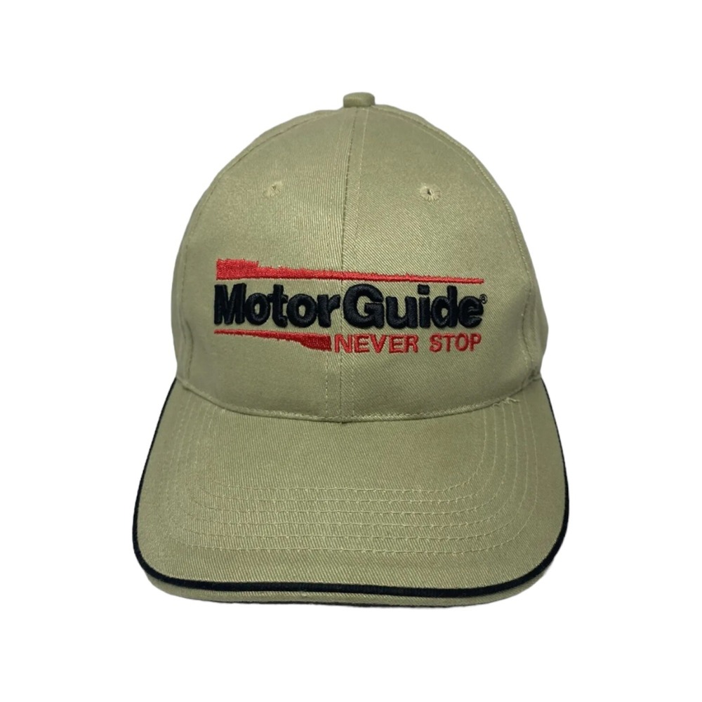 Motor Guide Never Stop Fishing Trolling Boat Motors Ball Cap Trucker Hat Tan